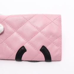 CHANEL Cambon Line Key Case Leather Women's Pink Black