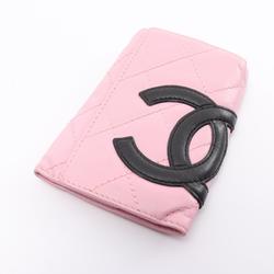 CHANEL Cambon Line Key Case Leather Women's Pink Black