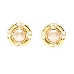 CHANEL Coco Mark Earrings GP (Gold Plated) Fake Pearl Women's Gold White