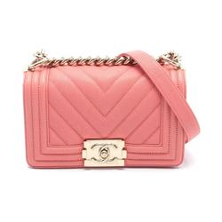 CHANEL Boy Chanel V-stitch shoulder bag, caviar skin, women's, pink