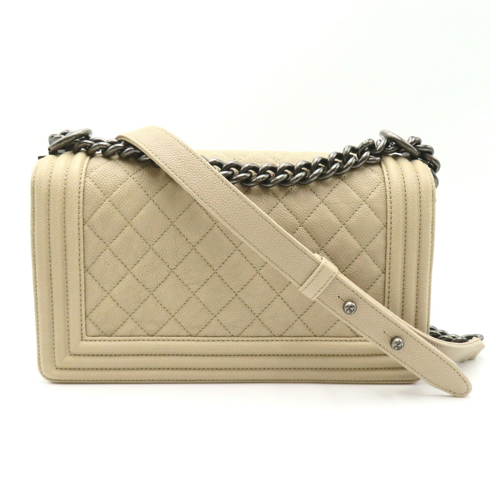 CHANEL Boy Chanel Chain Shoulder Bag, Caviar Skin (Grained Calf), Women's, Beige, 92193