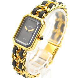 CHANEL Premiere L Watch GP (Gold Plated) Leather Strap Women's Black H0001