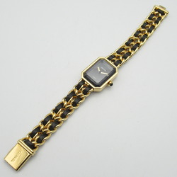 CHANEL Premiere L Watch GP (Gold Plated) Leather Strap Women's Black H0001