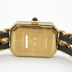 CHANEL Premiere L Watch GP (Gold Plated) Leather Strap Women's Black H0001