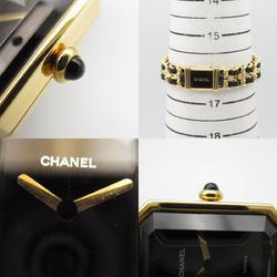 CHANEL Premiere L Watch GP (Gold Plated) Leather Strap Women's Black H0001