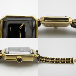 CHANEL Premiere L Watch GP (Gold Plated) Leather Strap Women's Black H0001