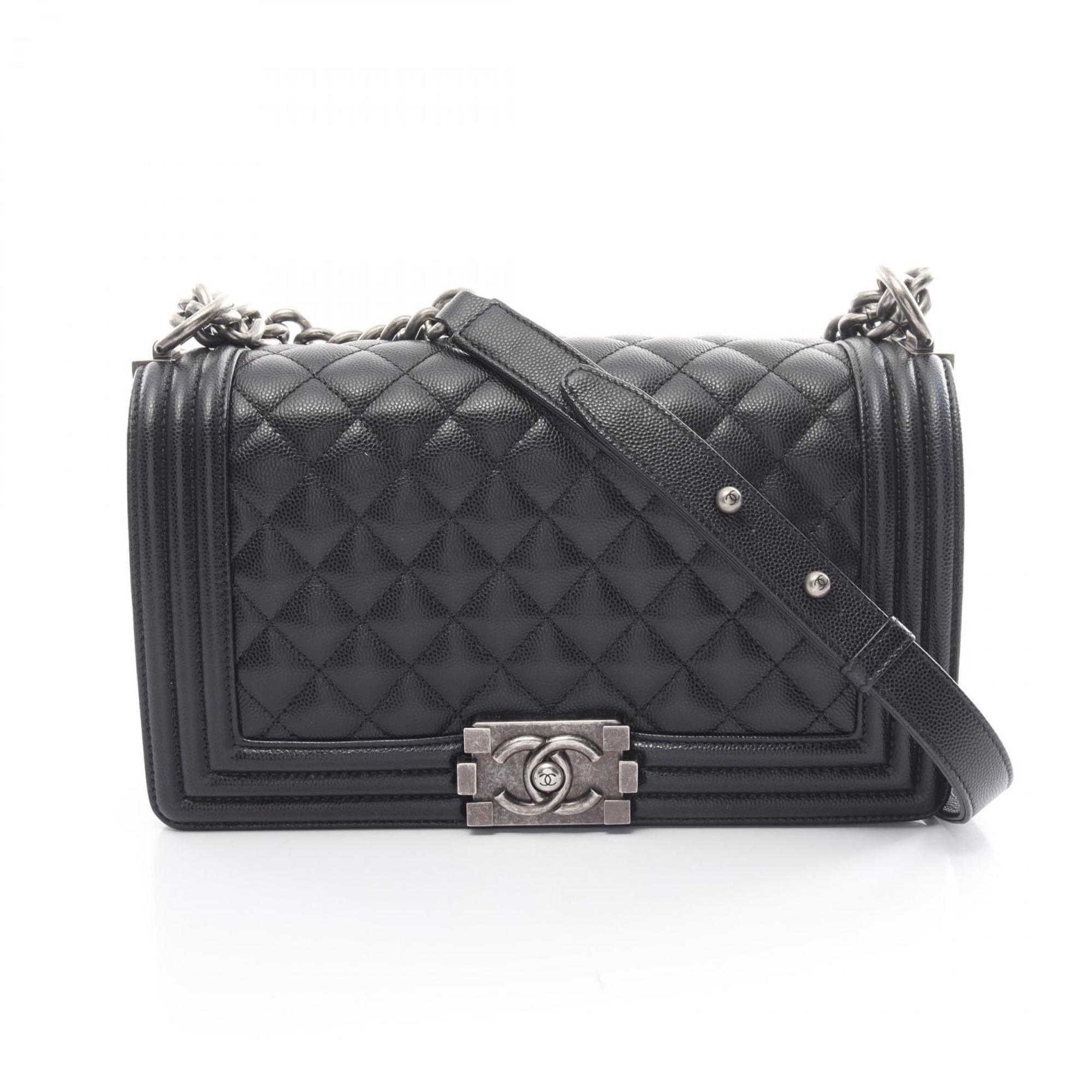 CHANEL Boy Chanel Matelasse Shoulder Bag, Caviar Skin, Women's, Black, A67086