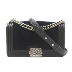 CHANEL Boy Chanel Chain Shoulder Bag, Lambskin (Sheepskin), Women's, Navy, Black