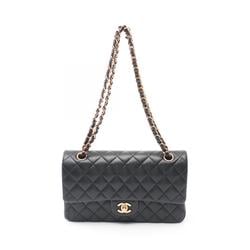 CHANEL Matelasse Double Flap Shoulder Bag, Lambskin, Women's, Black, A01112