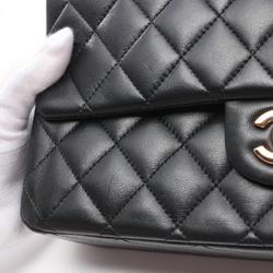 CHANEL Matelasse Double Flap Shoulder Bag, Lambskin, Women's, Black, A01112