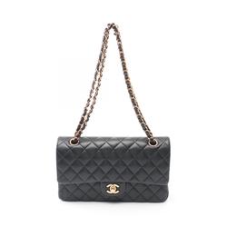 CHANEL Matelasse Double Flap Shoulder Bag, Lambskin, Women's, Black, A01112