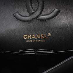 CHANEL Matelasse Double Flap Shoulder Bag, Lambskin, Women's, Black, A01112