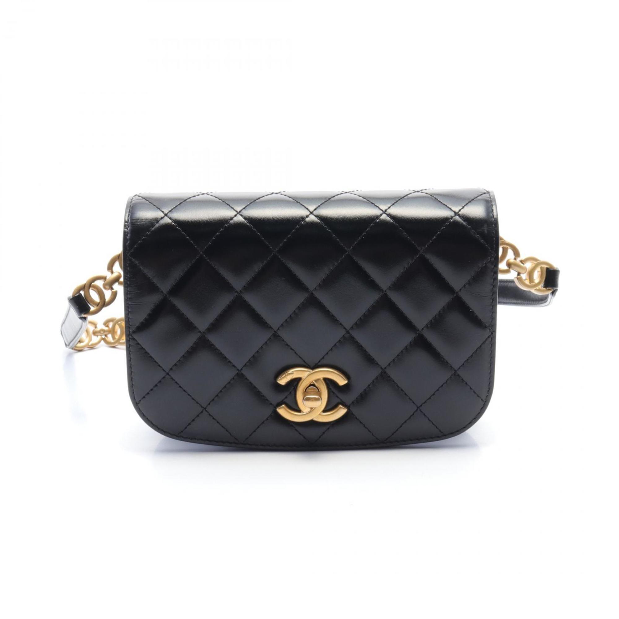 CHANEL Matelasse Waist Bag, Leather, Suede, Women's, Black