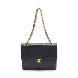 CHANEL Matelasse Double Flap Shoulder Bag, Lambskin, Women's, Black