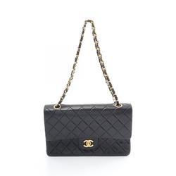 CHANEL Matelasse Double Flap Shoulder Bag, Lambskin, Women's, Black, A01112