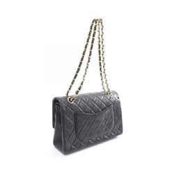 CHANEL Matelasse Double Flap Shoulder Bag, Lambskin, Women's, Black, A01112