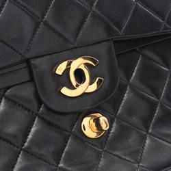 CHANEL Matelasse Double Flap Shoulder Bag, Lambskin, Women's, Black, A01112