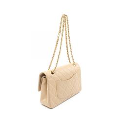 CHANEL Matelasse Double Flap Shoulder Bag, Lambskin, Women's, Beige, A01112