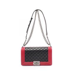 CHANEL Boy Chanel Shoulder Bag Lambskin Women's Black Red