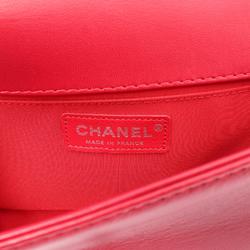 CHANEL Boy Chanel Shoulder Bag Lambskin Women's Black Red