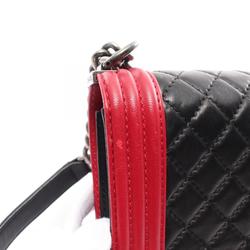 CHANEL Boy Chanel Shoulder Bag Lambskin Women's Black Red