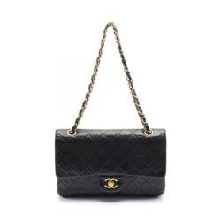 CHANEL Matelasse Double Flap Shoulder Bag, Lambskin, Women's, Black