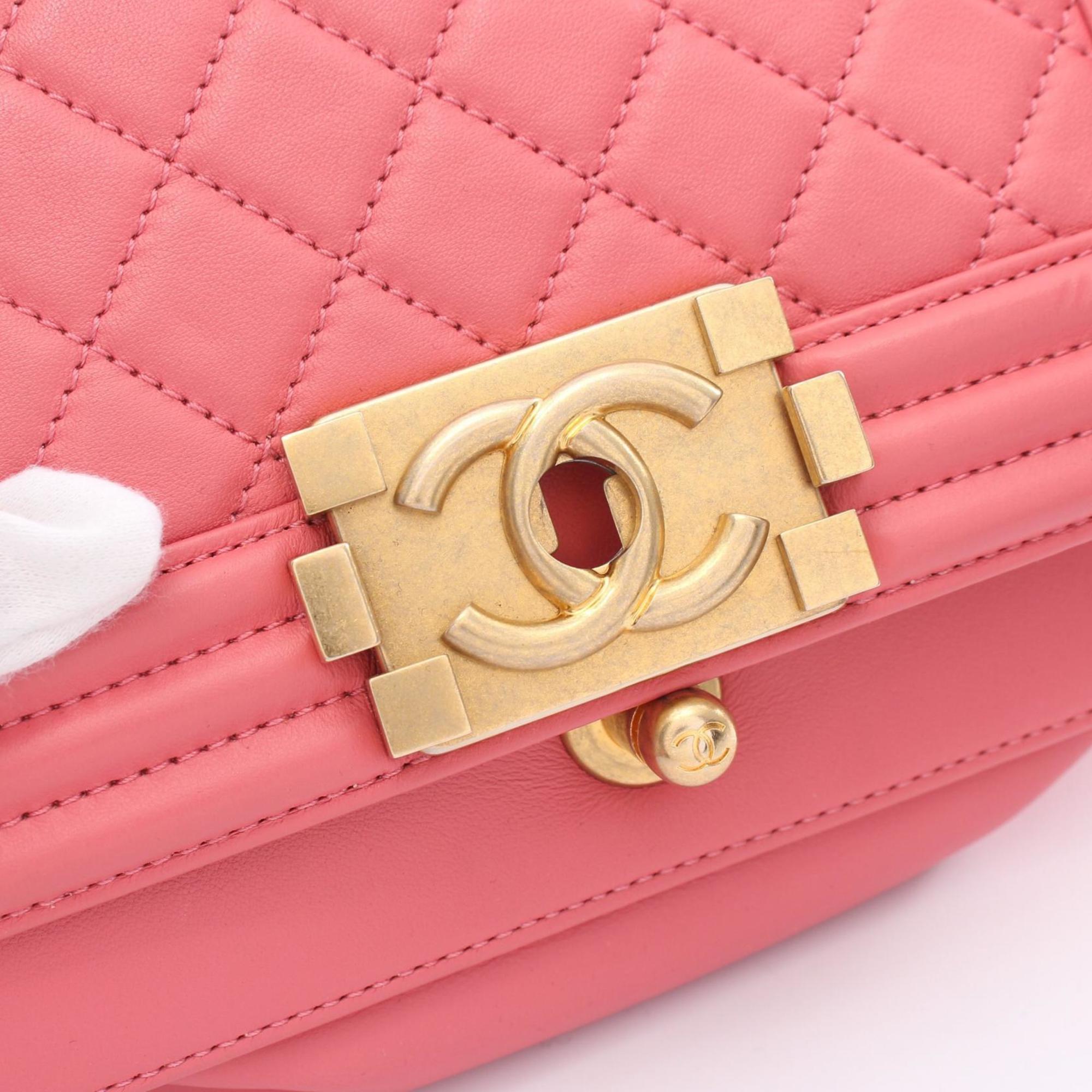 CHANEL Boy Chanel Matelasse Shoulder Bag Leather Women's Pink A67085