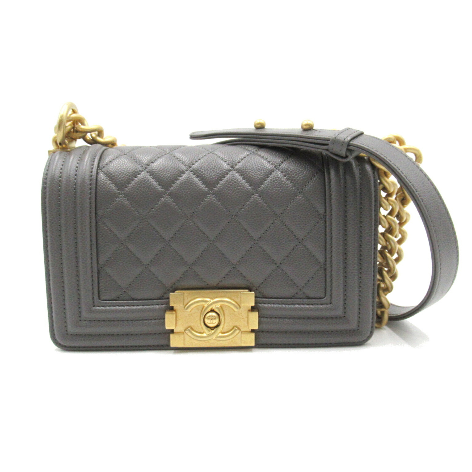 CHANEL Boy Chanel Chain Shoulder Bag Caviar Skin (Grained Calf) Women's Gray