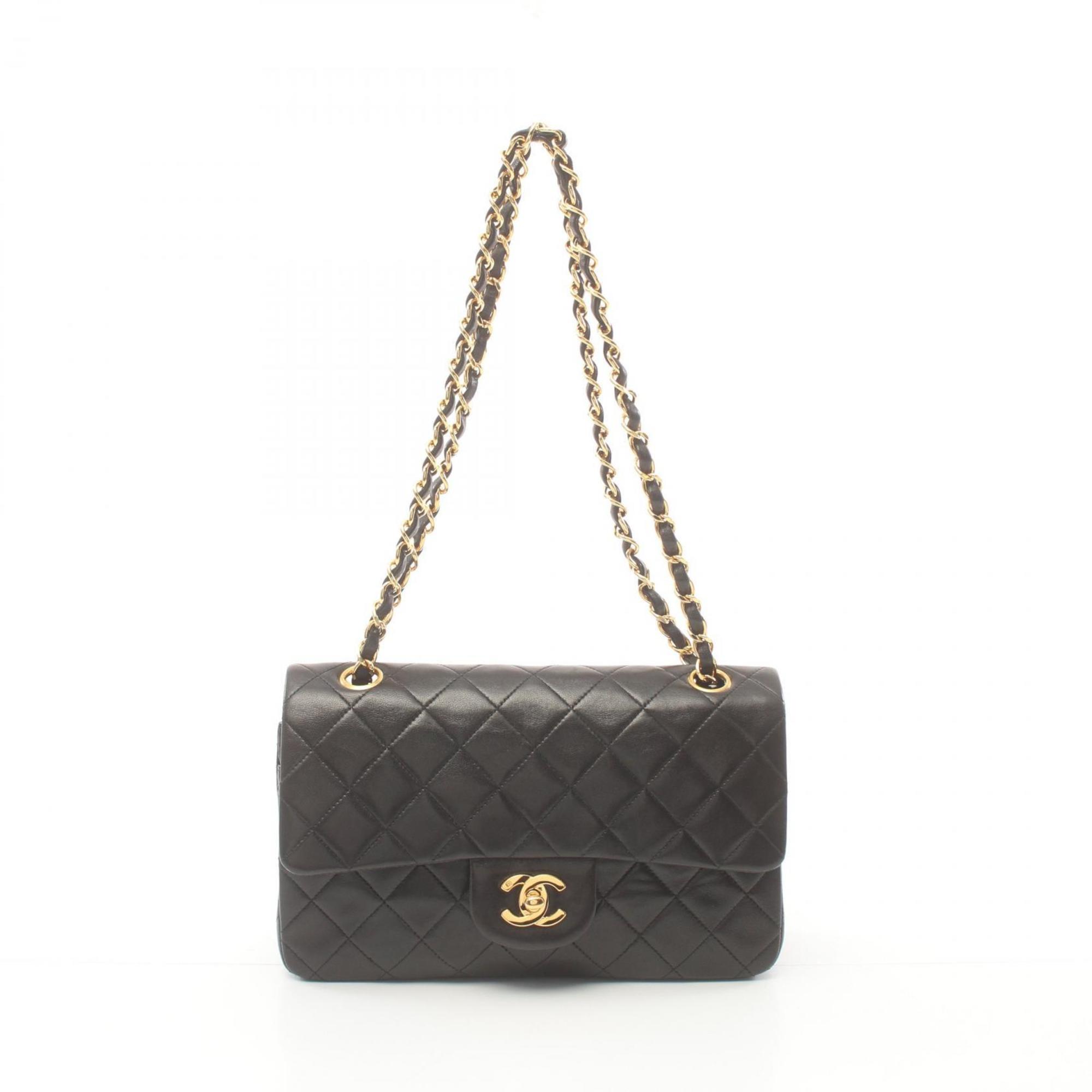 CHANEL Matelasse Double Flap Shoulder Bag, Lambskin, Women's, Black, A01113