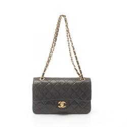 CHANEL Matelasse Double Flap Shoulder Bag, Lambskin, Women's, Black, A01113