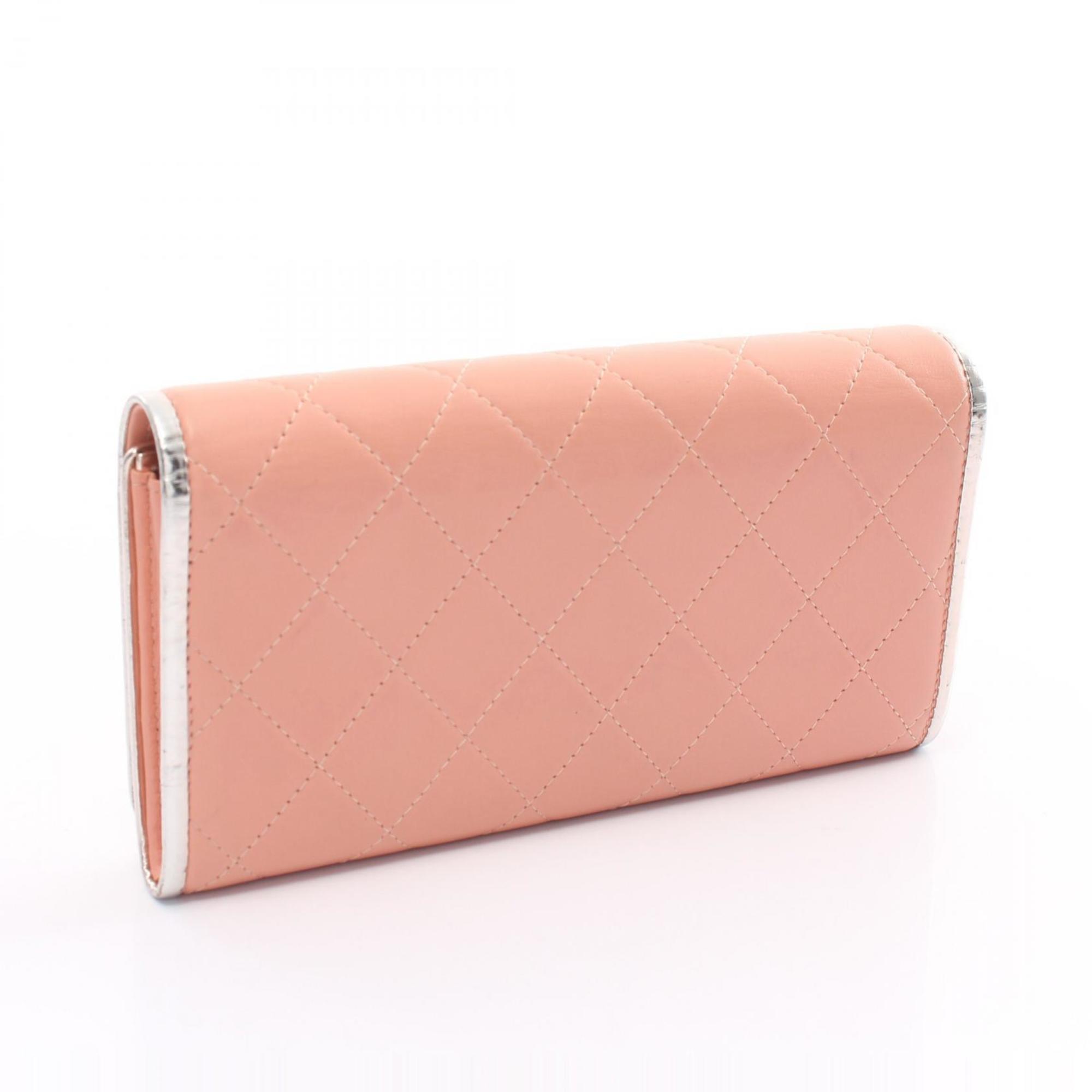 CHANEL Matelasse Coco Mark Bi-fold Long Wallet Leather Women's Pink