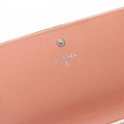 CHANEL Matelasse Coco Mark Bi-fold Long Wallet Leather Women's Pink