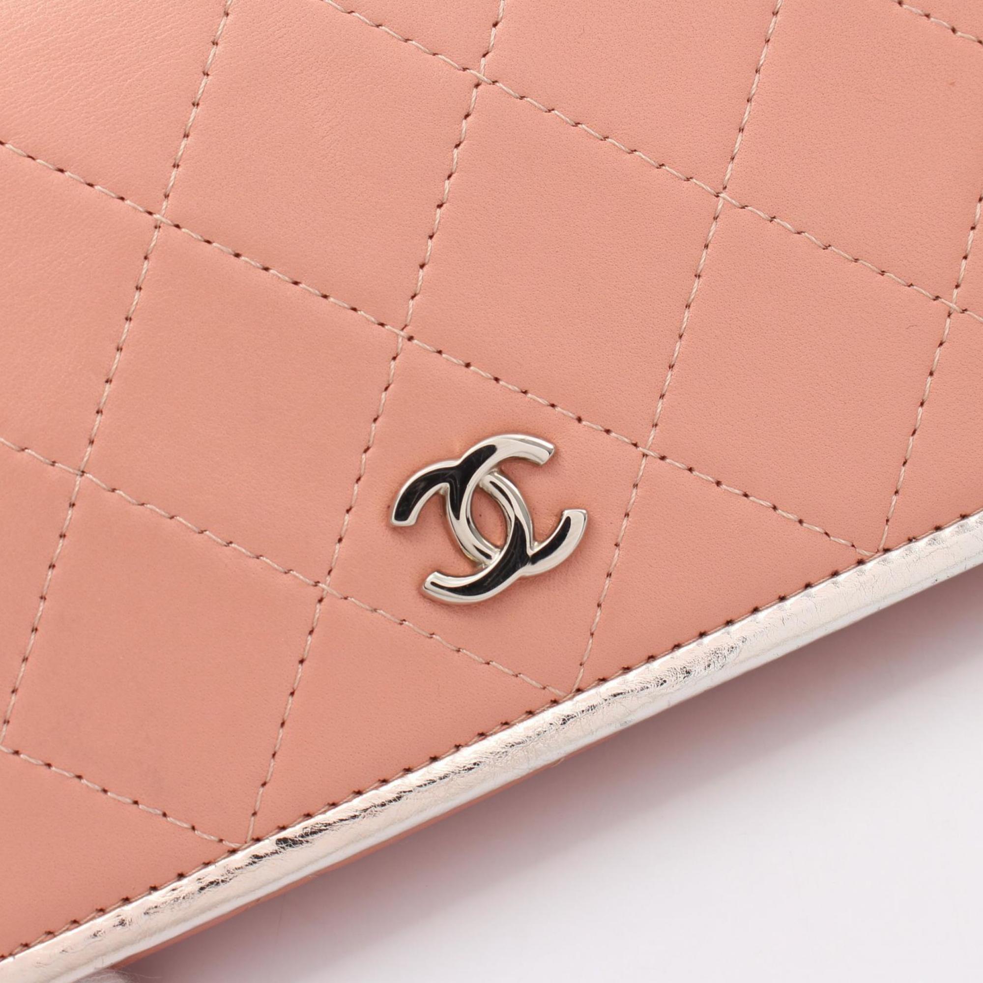 CHANEL Matelasse Coco Mark Bi-fold Long Wallet Leather Women's Pink