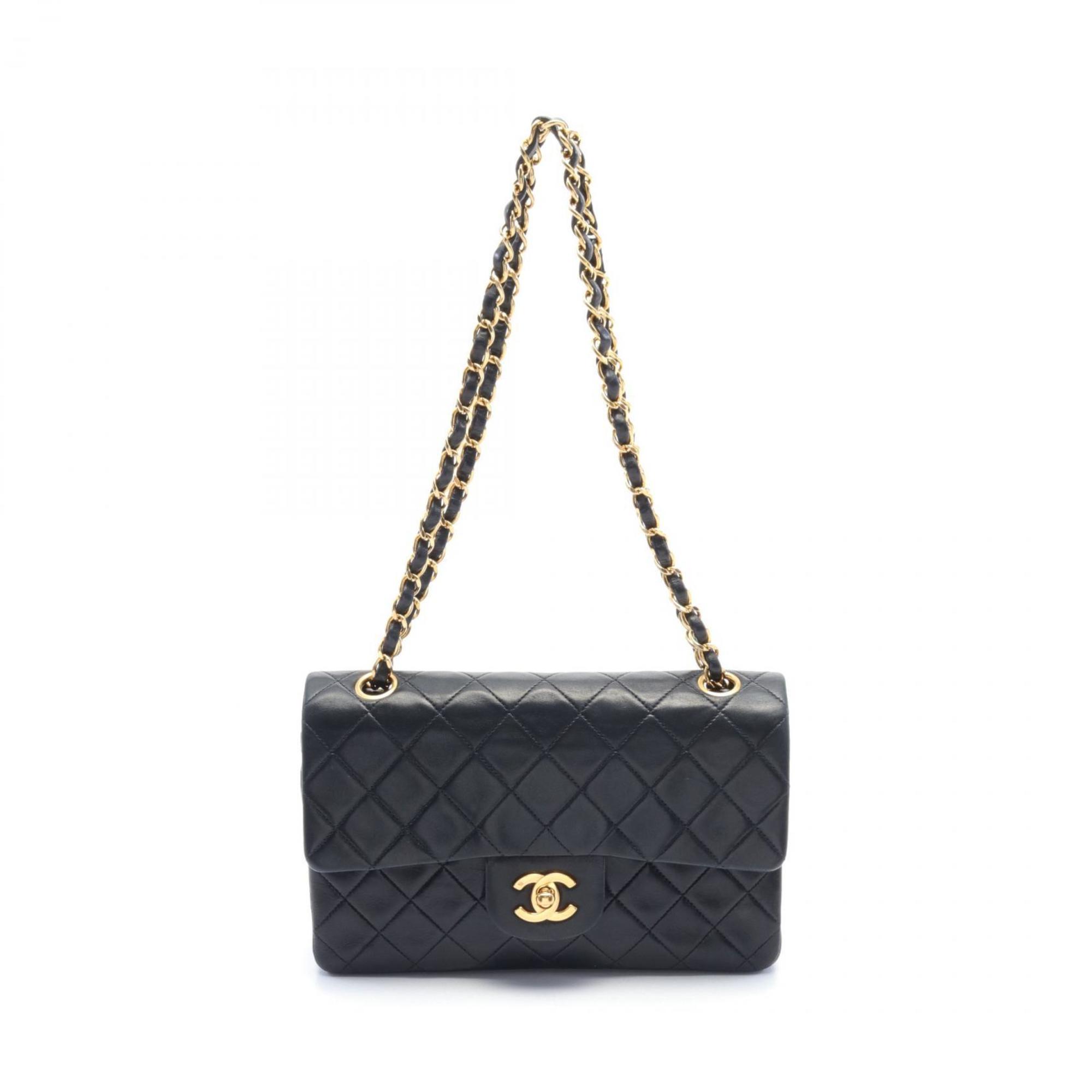 CHANEL Matelasse Double Flap Shoulder Bag, Lambskin, Women's, Black