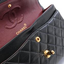 CHANEL Matelasse Double Flap Shoulder Bag, Lambskin, Women's, Black