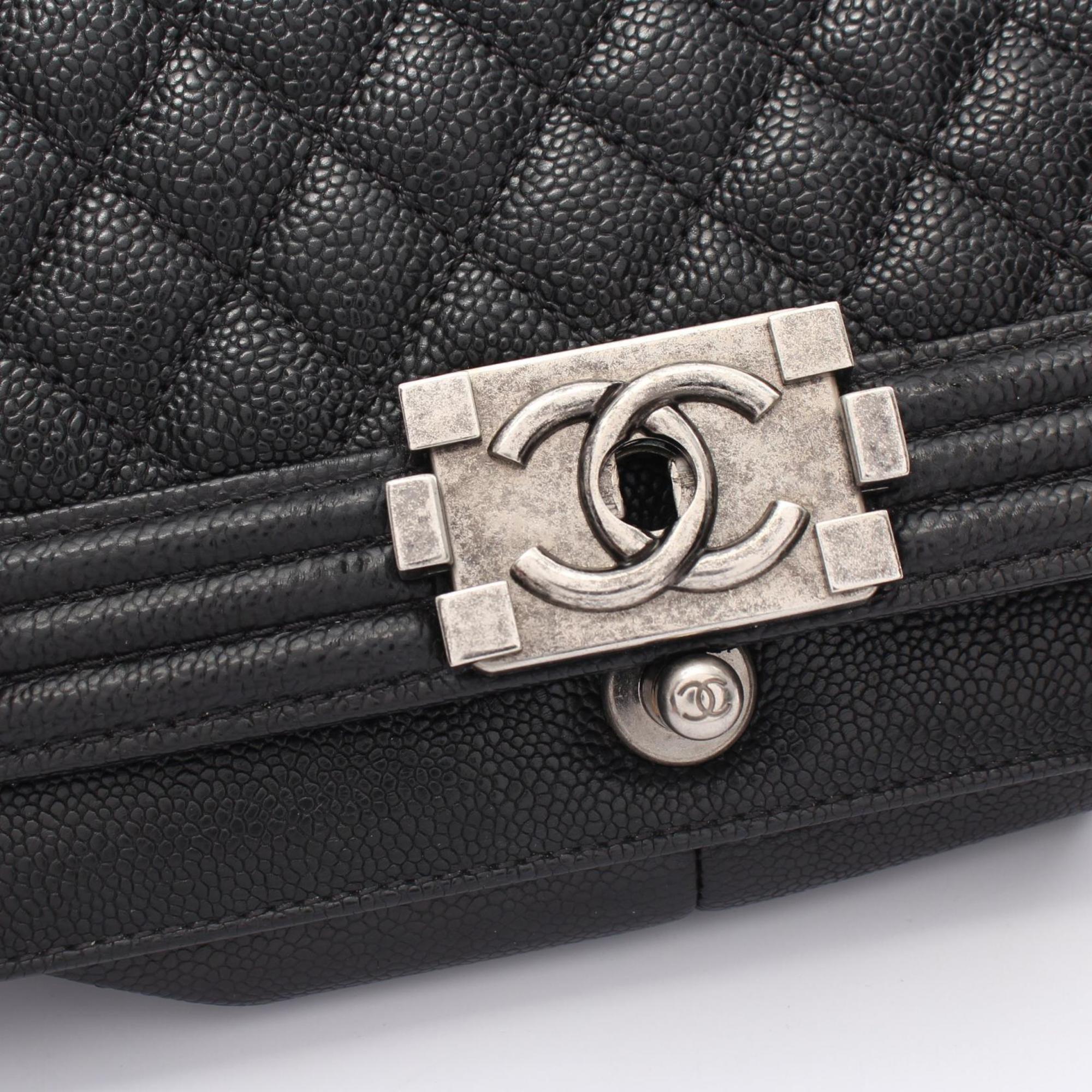 CHANEL Boy Chanel Matelasse Shoulder Bag, Caviar Skin, Women's, Black, A67086