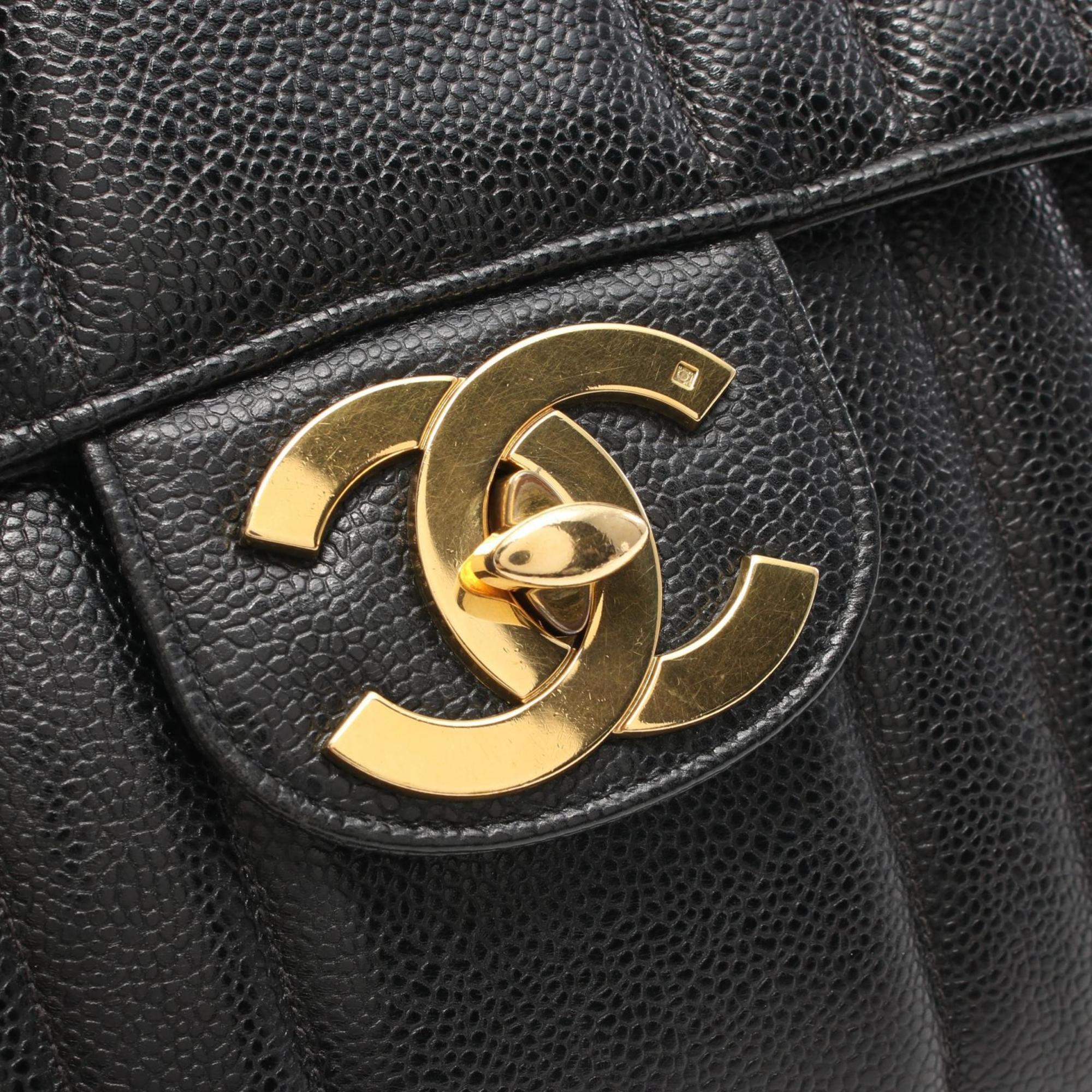 CHANEL Mademoiselle Deca Coco Mark Single Flap Shoulder Bag Caviar Skin Women's Black