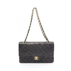 CHANEL Matelasse Double Flap Shoulder Bag, Lambskin, Women's, Black, A01112