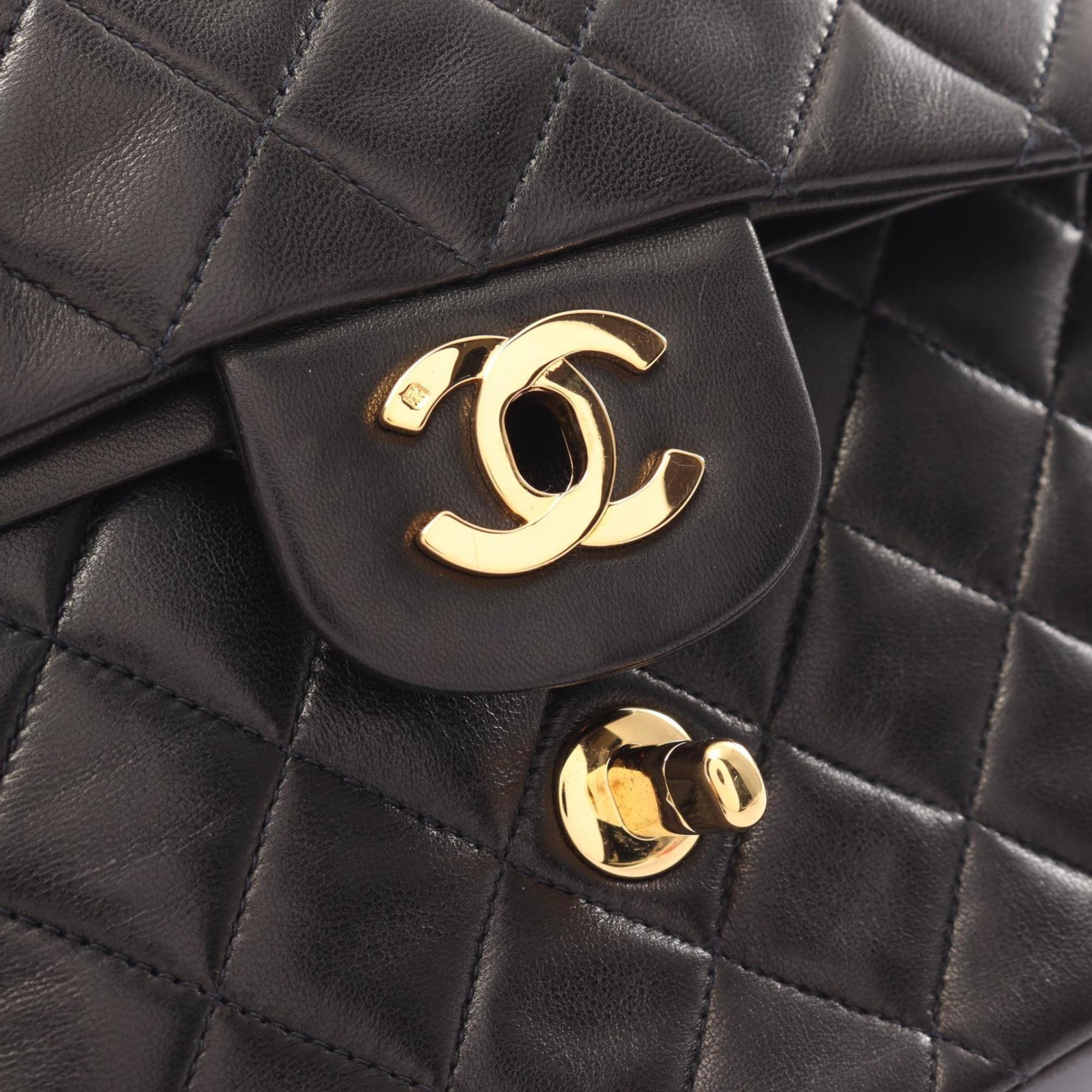 CHANEL Matelasse Double Flap Shoulder Bag, Lambskin, Women's, Black, A01112