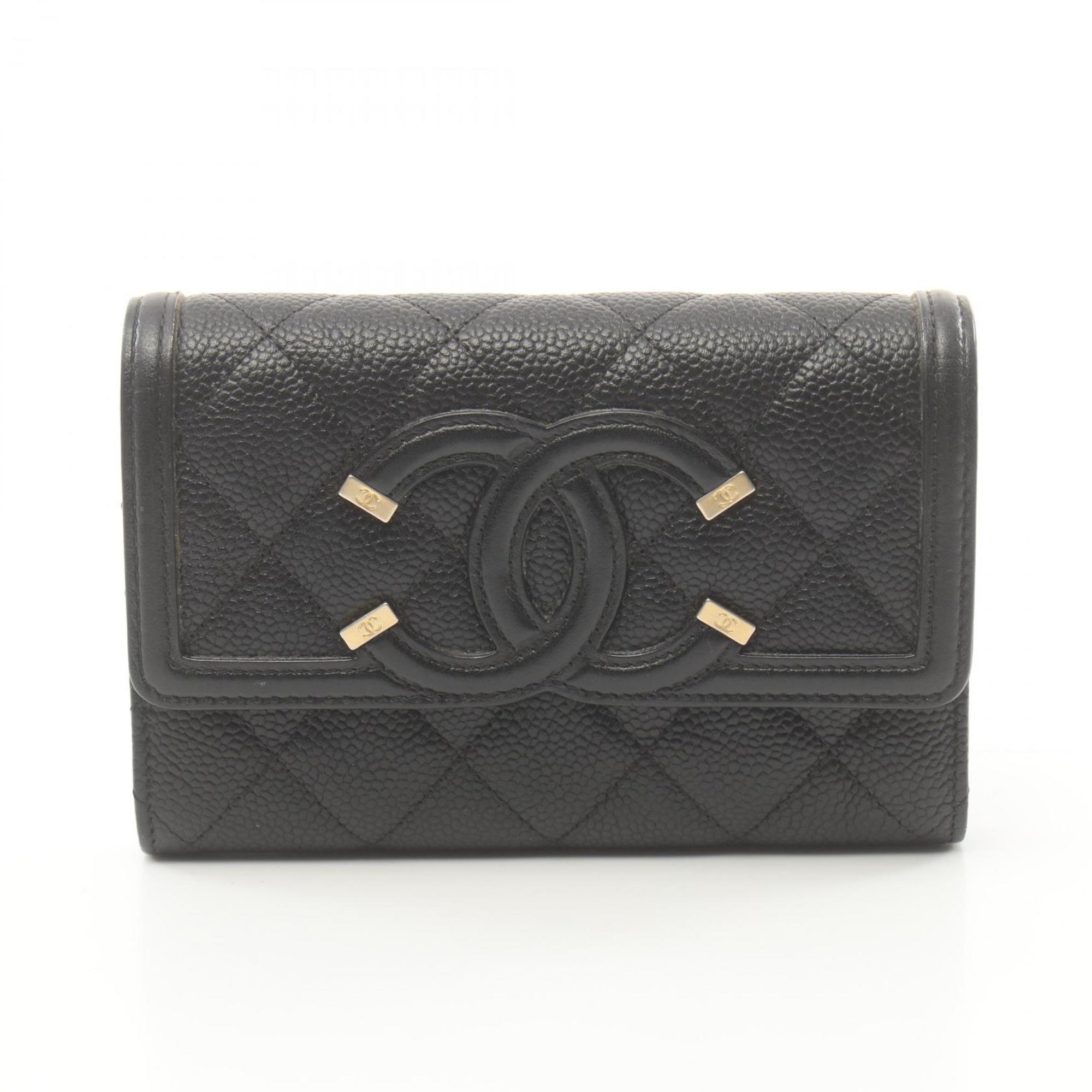 Chanel CHANEL CC Filigree Matelasse Bi-fold Wallet Caviar Skin Women's Black