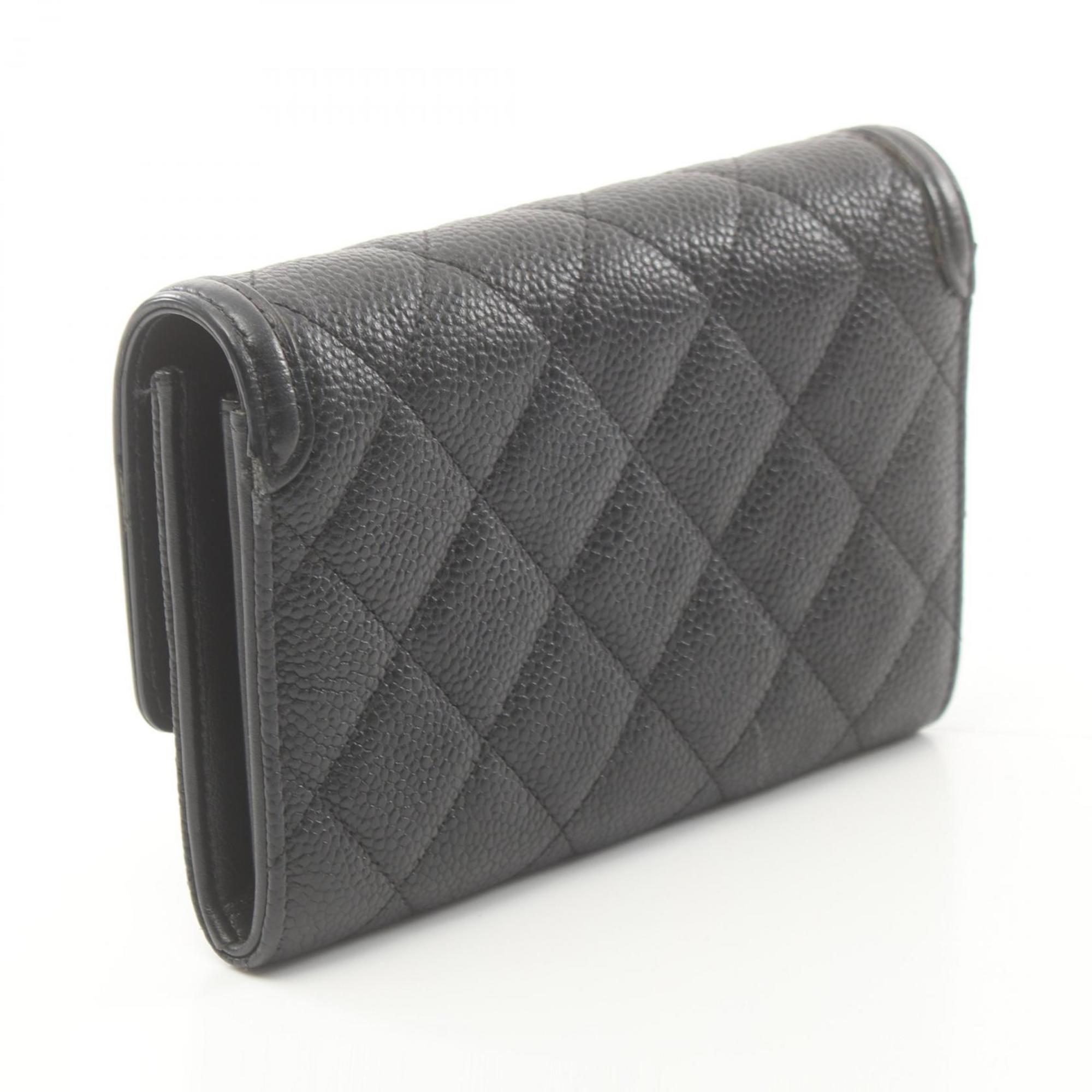 Chanel CHANEL CC Filigree Matelasse Bi-fold Wallet Caviar Skin Women's Black