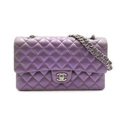 CHANEL Matelasse Double Flap Chain Shoulder Bag, Lambskin (Sheepskin), Women's, Purple, Metallic Purple