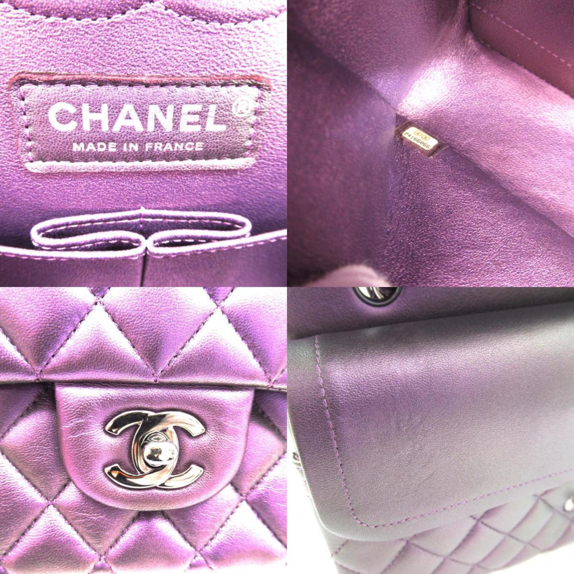 CHANEL Matelasse Double Flap Chain Shoulder Bag, Lambskin (Sheepskin), Women's, Purple, Metallic Purple