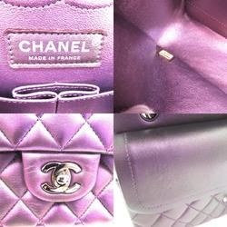 CHANEL Matelasse Double Flap Chain Shoulder Bag, Lambskin (Sheepskin), Women's, Purple, Metallic Purple