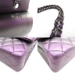 CHANEL Matelasse Double Flap Chain Shoulder Bag, Lambskin (Sheepskin), Women's, Purple, Metallic Purple