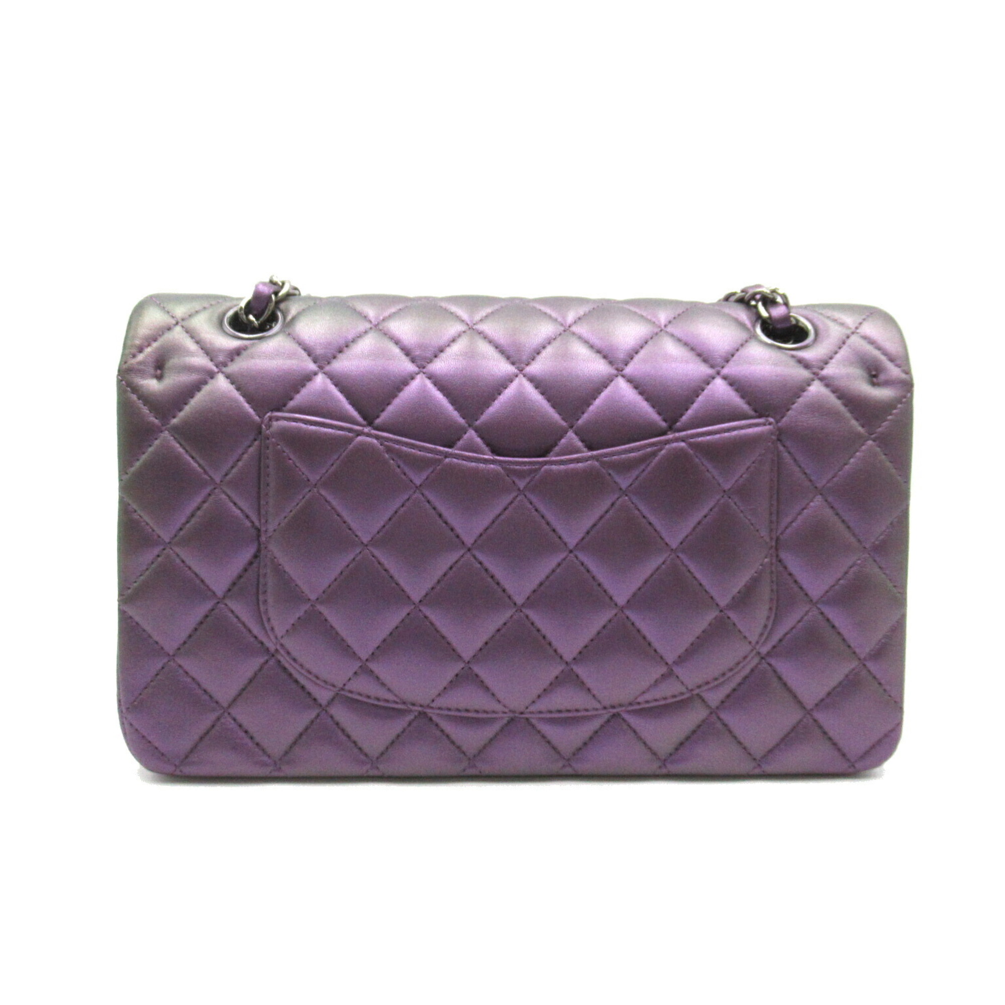 CHANEL Matelasse Double Flap Chain Shoulder Bag, Lambskin (Sheepskin), Women's, Purple, Metallic Purple