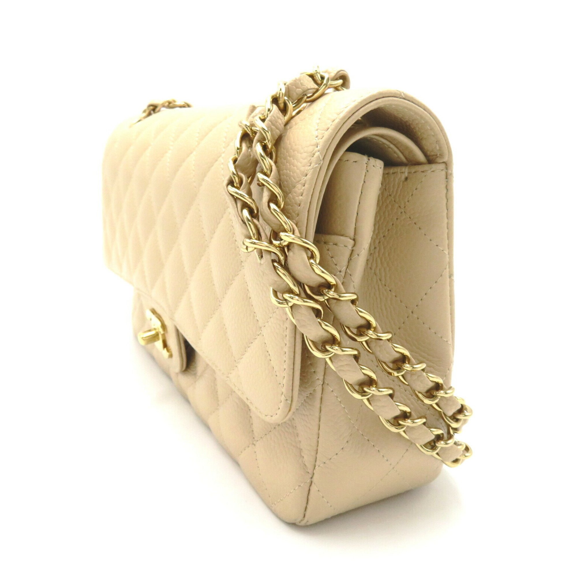 CHANEL Matelasse Double Flap Chain Shoulder Bag, Caviar Skin (Grained Calf), Women's, Beige