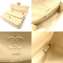 CHANEL Matelasse Double Flap Chain Shoulder Bag, Caviar Skin (Grained Calf), Women's, Beige