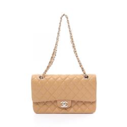 CHANEL Matelasse Double Flap Shoulder Bag, Caviar Skin, Women's, Brown