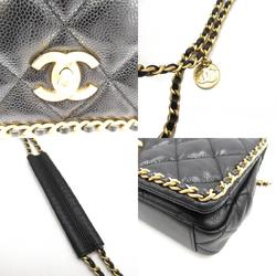 CHANEL Matelasse Chain Shoulder Bag, Caviar Skin (Grained Calf), Soft Caviar, Women's, Black